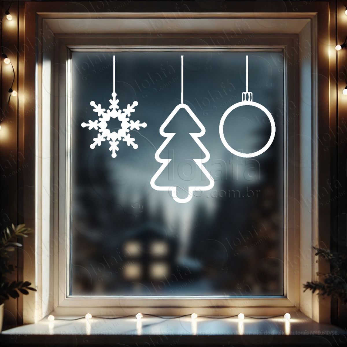cortina de natal com enfeites adesivos de natal mod:173