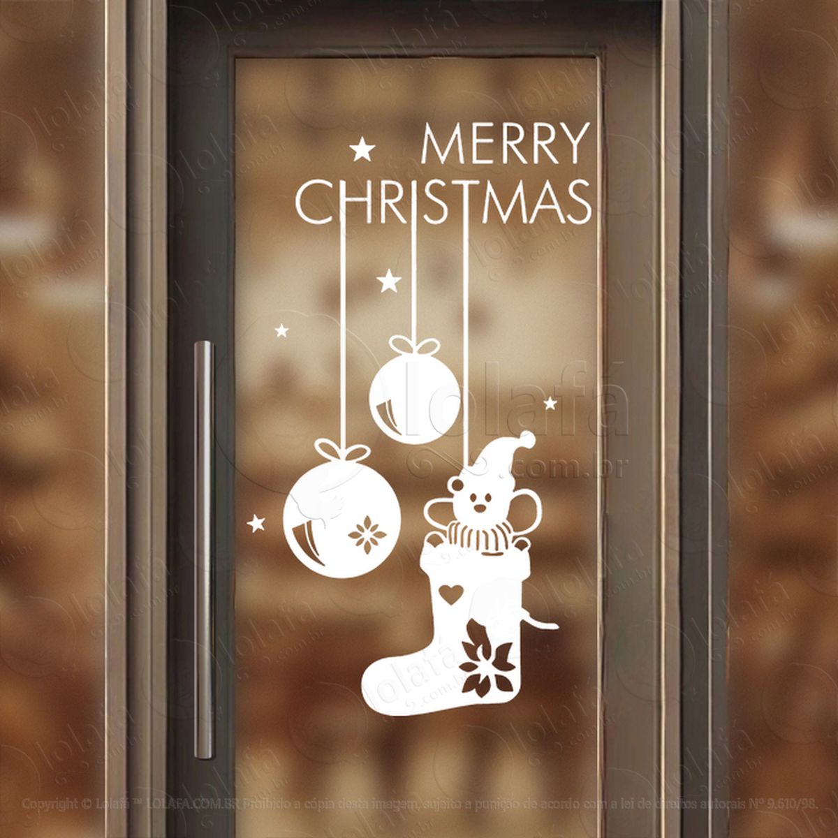 cortina de natal com enfeites adesivos de natal mod:178