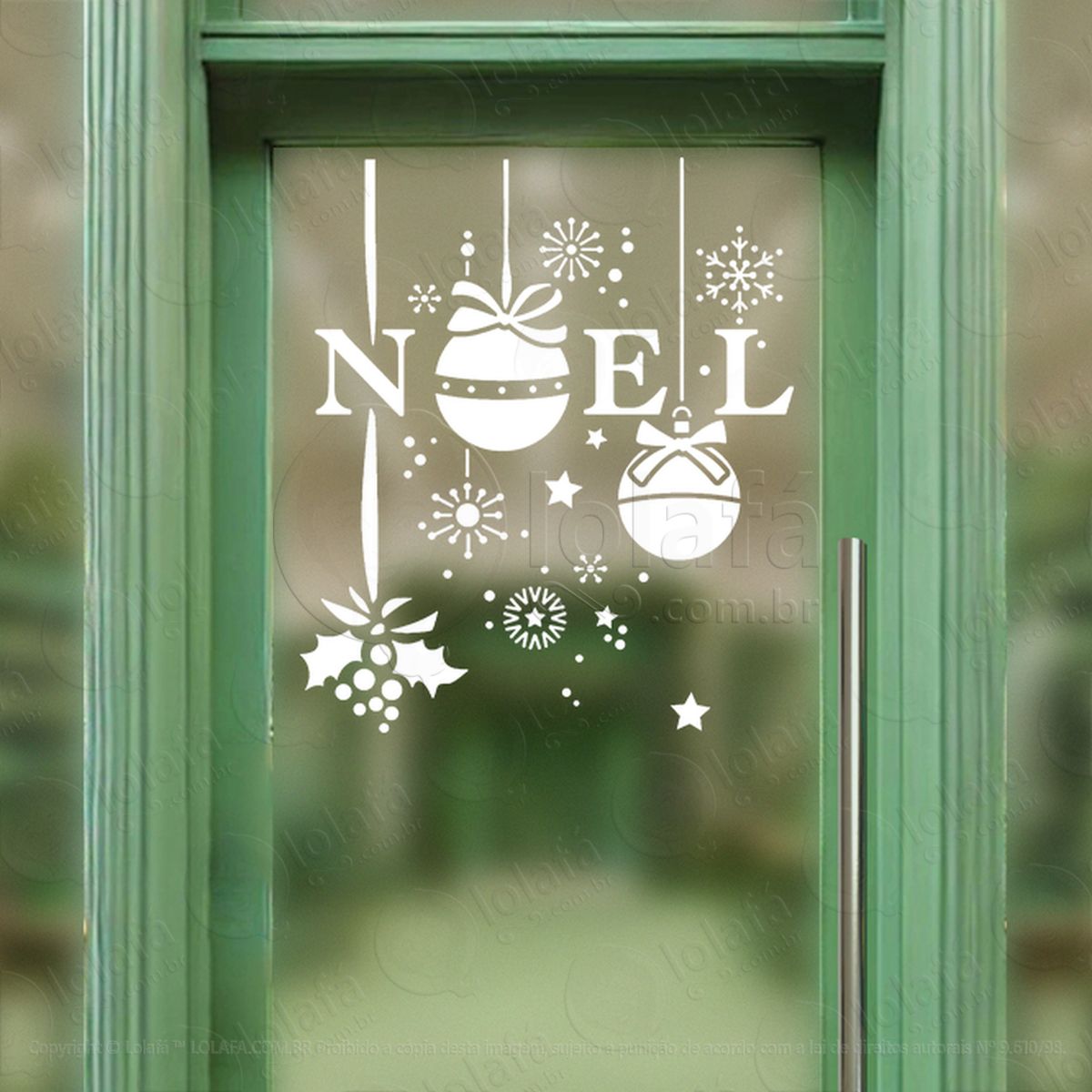 cortina de natal bolas e frase noel adesivos de natal mod:179