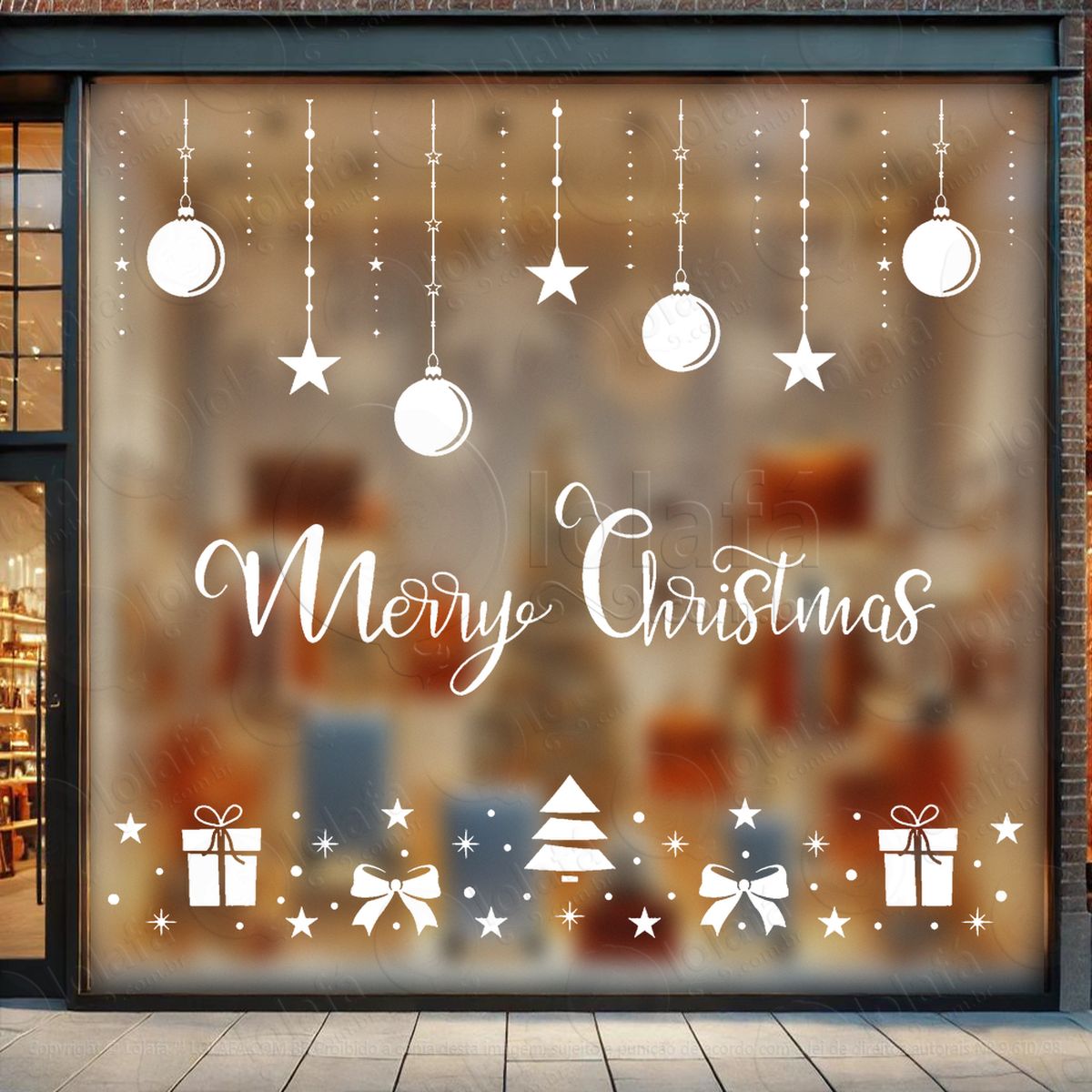 cortina de natal com enfeites adesivos de natal mod:180
