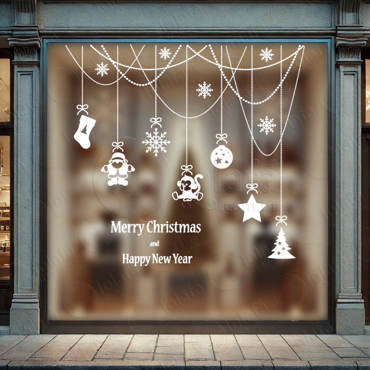cortina de natal e merry christmas adesivos de natal mod:187