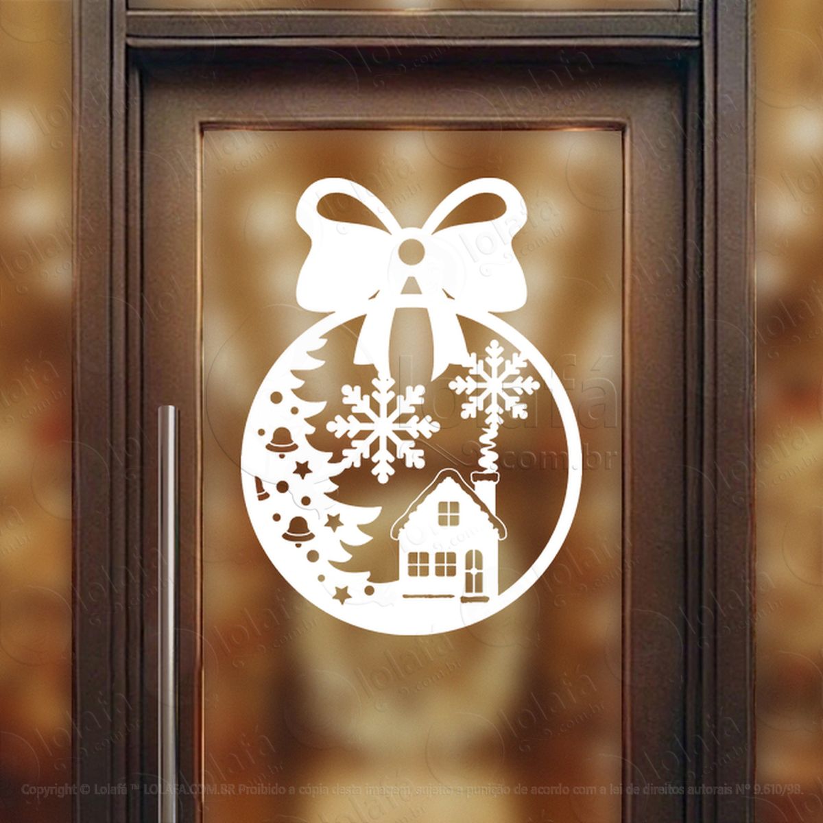 bola de natal com casa e flocos adesivos de natal mod:279