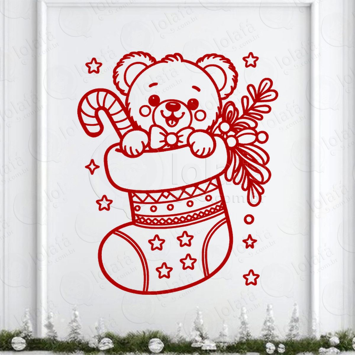 meia de natal com urso e bengala adesivos de natal mod:307