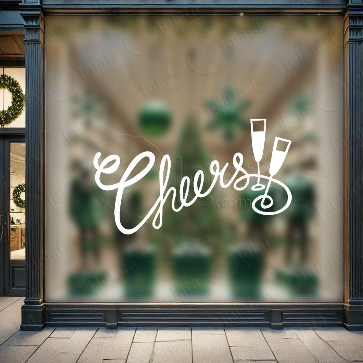 frase de fim de ano cheers e taças adesivos de natal mod:362