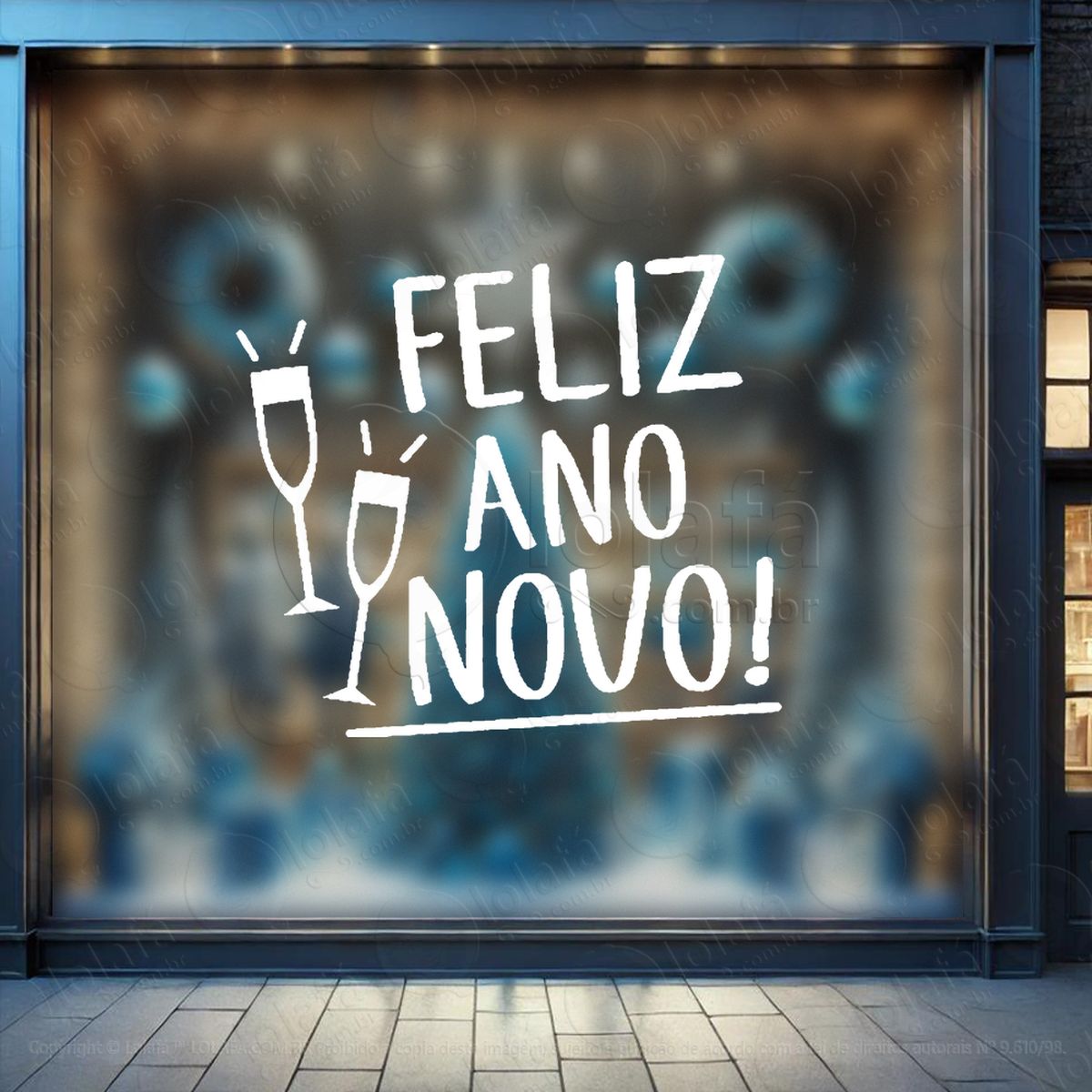 frase feliz ano novo e taças adesivos de natal mod:370