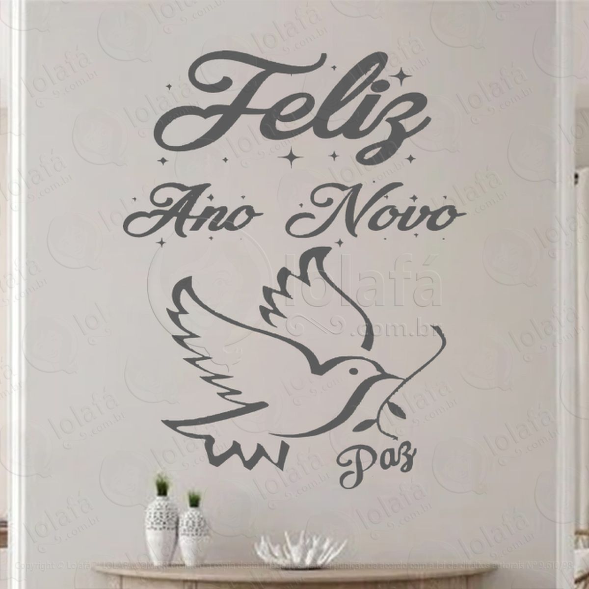 frase feliz ano novo e pombo paz adesivos de natal mod:379