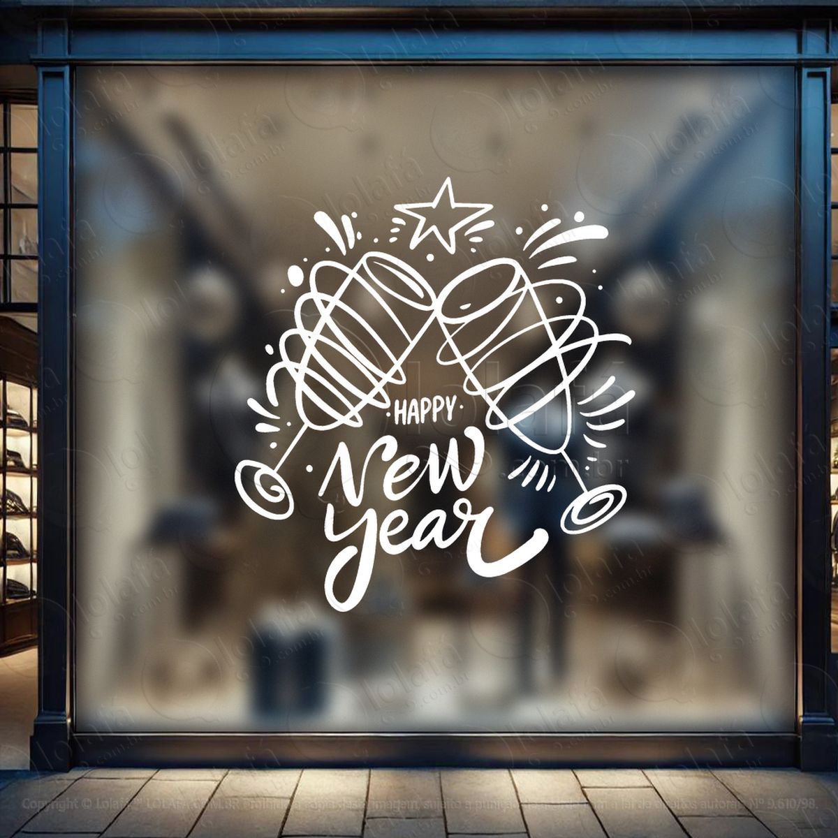 frase happy new year e taças adesivos de natal mod:382