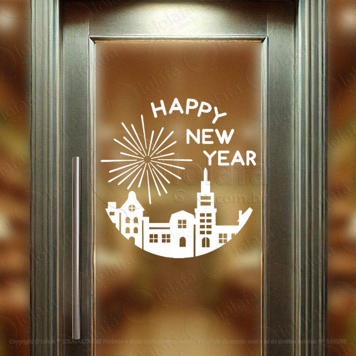 frase happy new year e cidade adesivos de natal mod:383