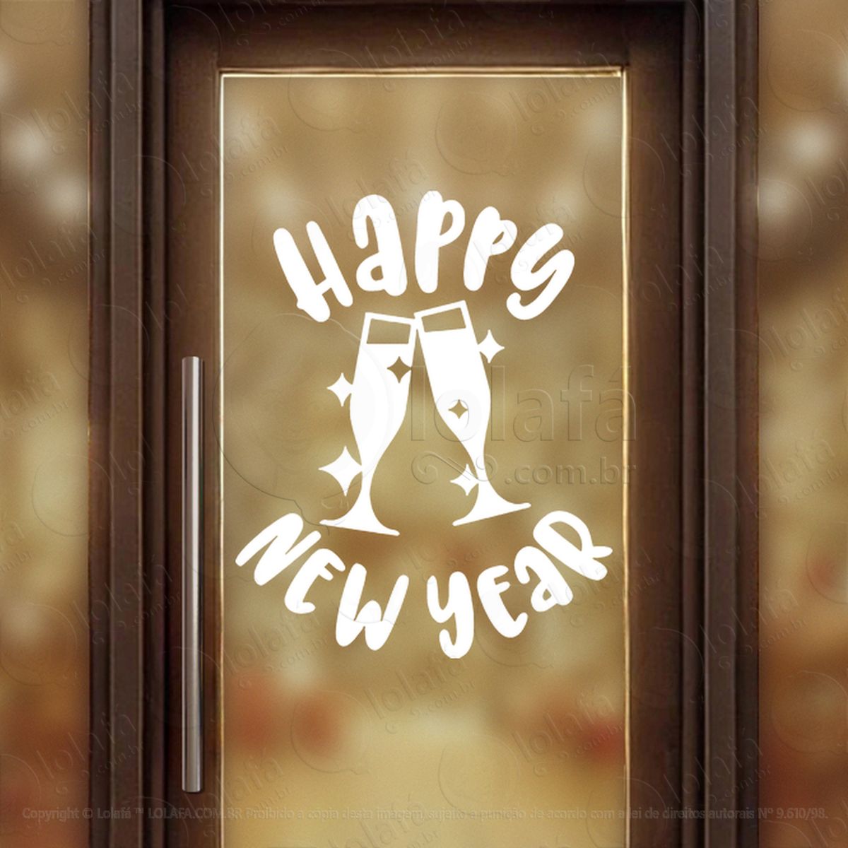 frase happy new year e taças adesivos de natal mod:390