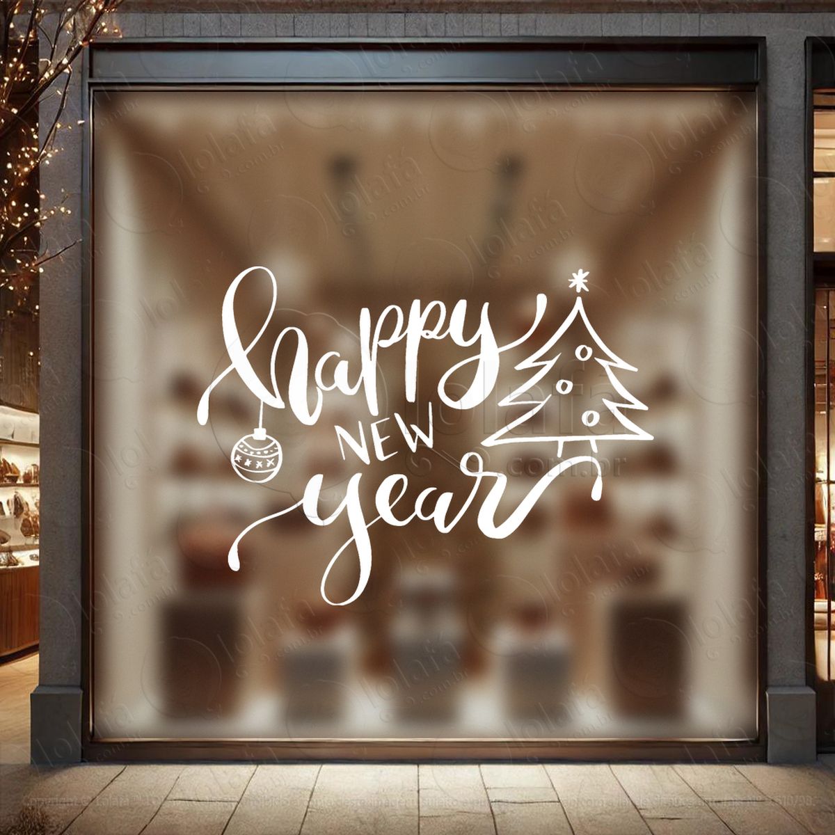 frase happy new year e Árvore adesivos de natal mod:398