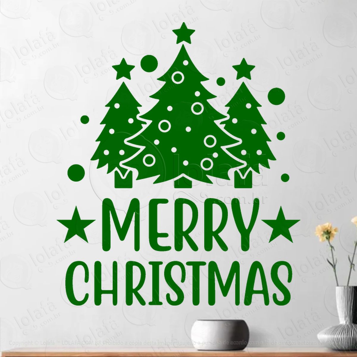 frase merry christmas e Árvores adesivos de natal mod:439