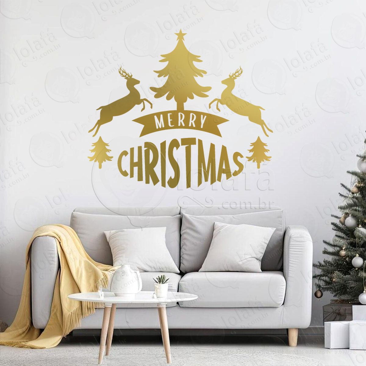 frase merry christmas e renas adesivos de natal mod:440