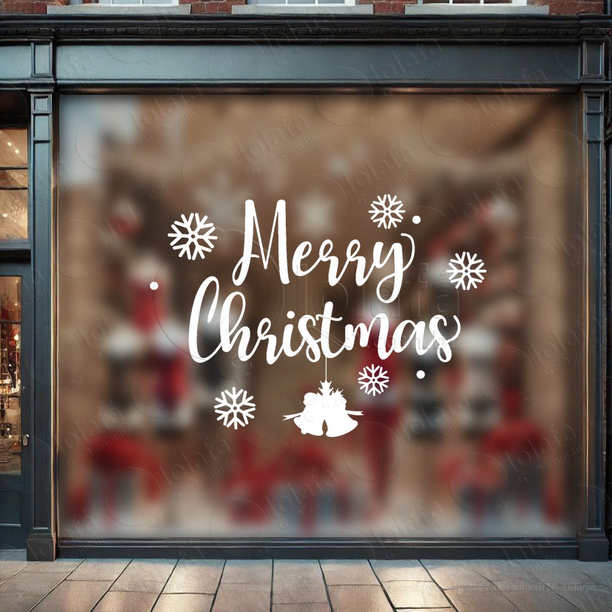 frase merry christmas flocos sinos adesivos de natal mod:460