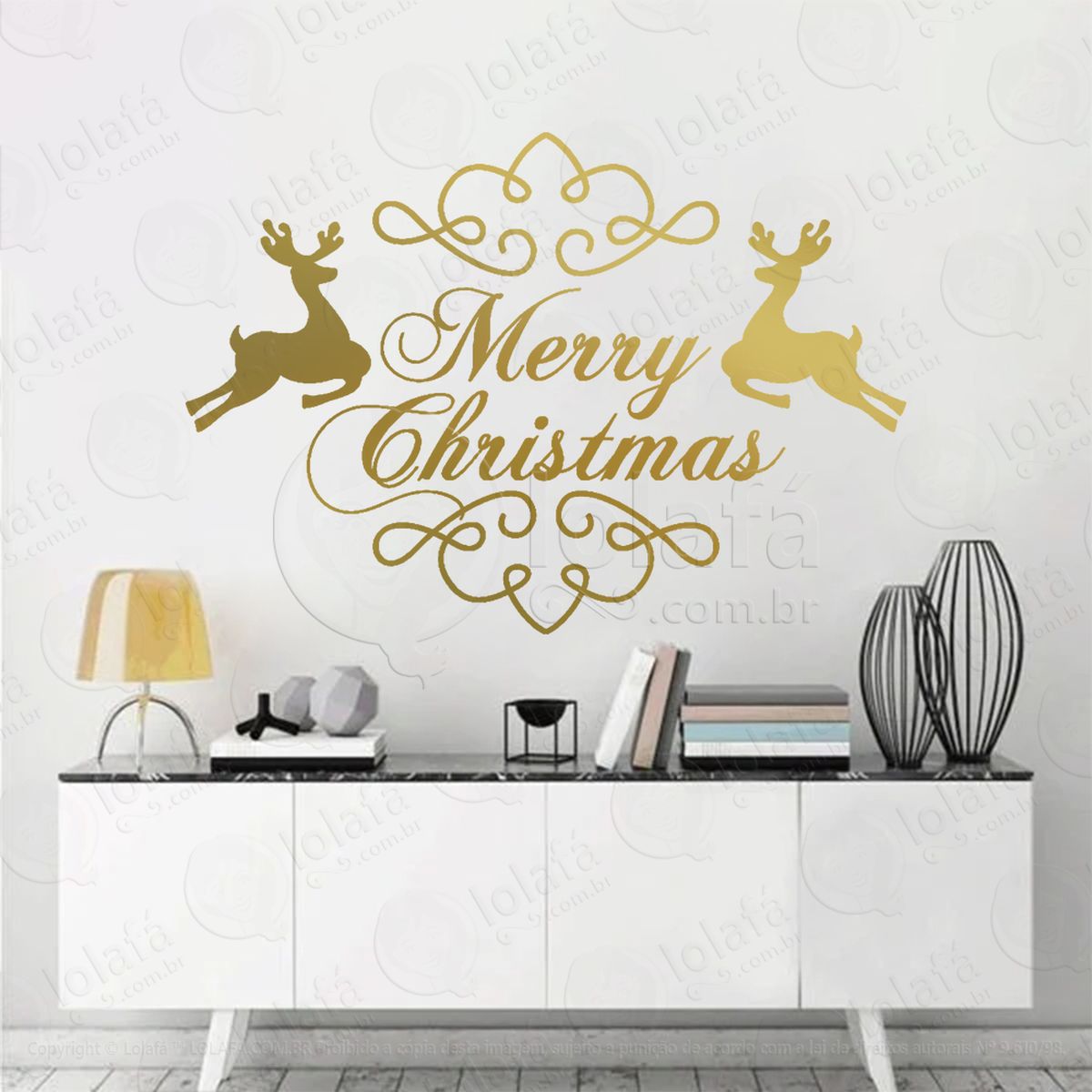 frase merry christmas com renas adesivos de natal mod:465