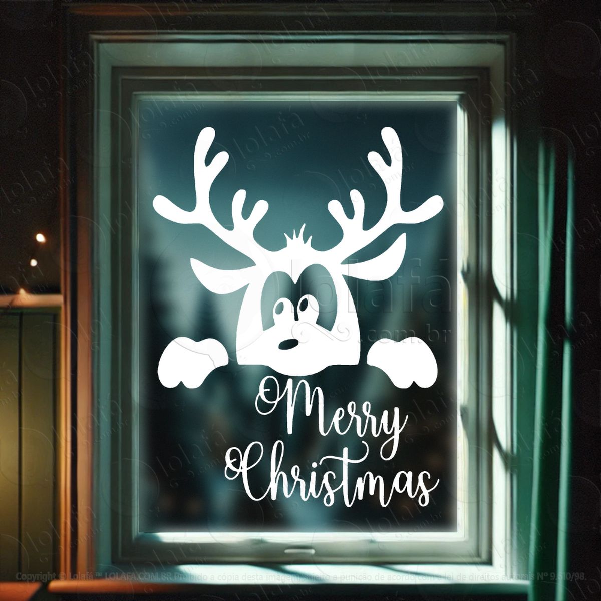 frase merry christmas e rena adesivos de natal mod:473