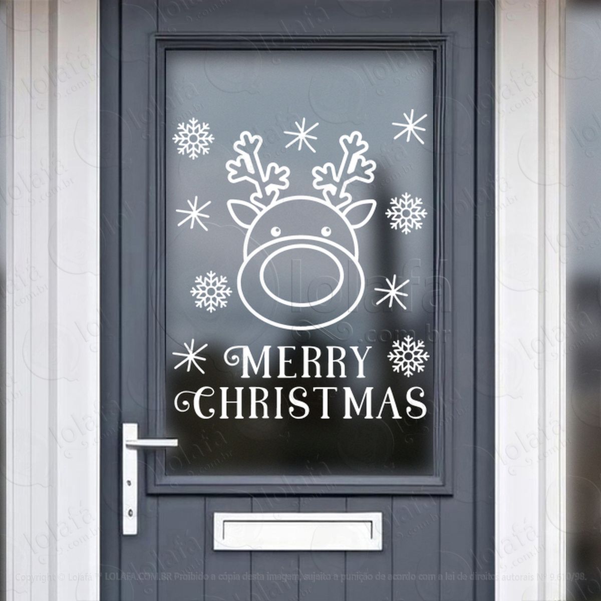 frase merry christmas rena e flocos adesivos de natal mod:474