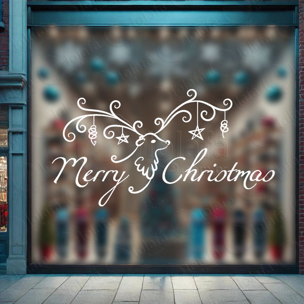 frase merry christmas e rena adesivos de natal mod:476