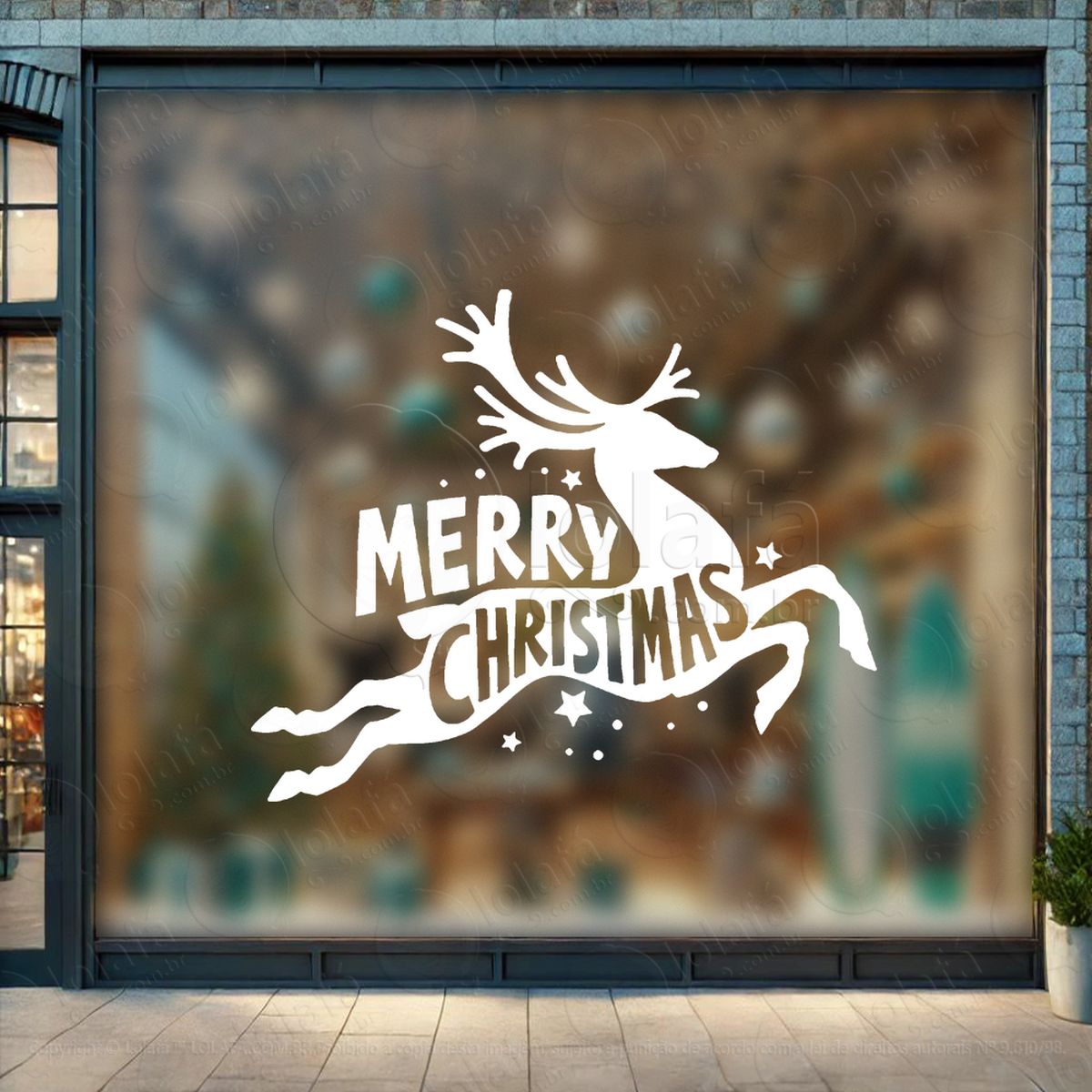 frase merry christmas e rena adesivos de natal mod:477