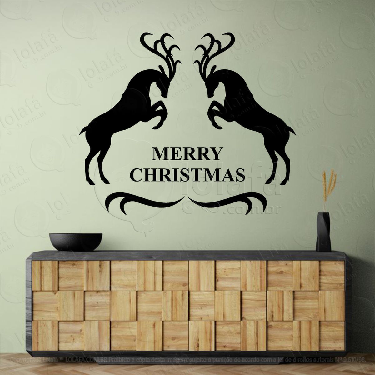 frase merry christmas e renas adesivos de natal mod:481