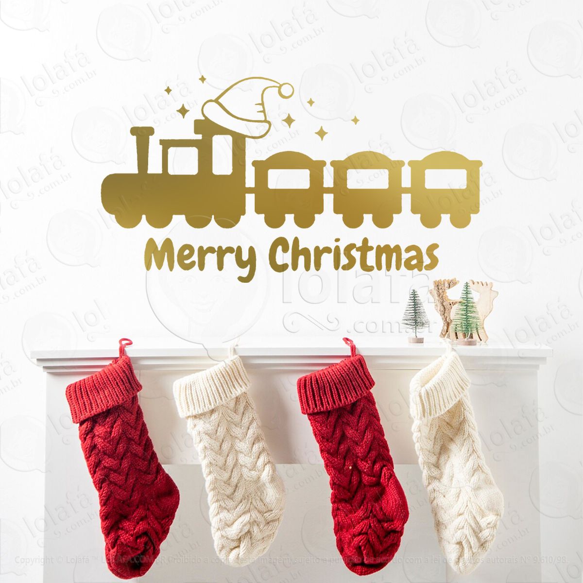 frase merry christmas e trem adesivos de natal mod:484