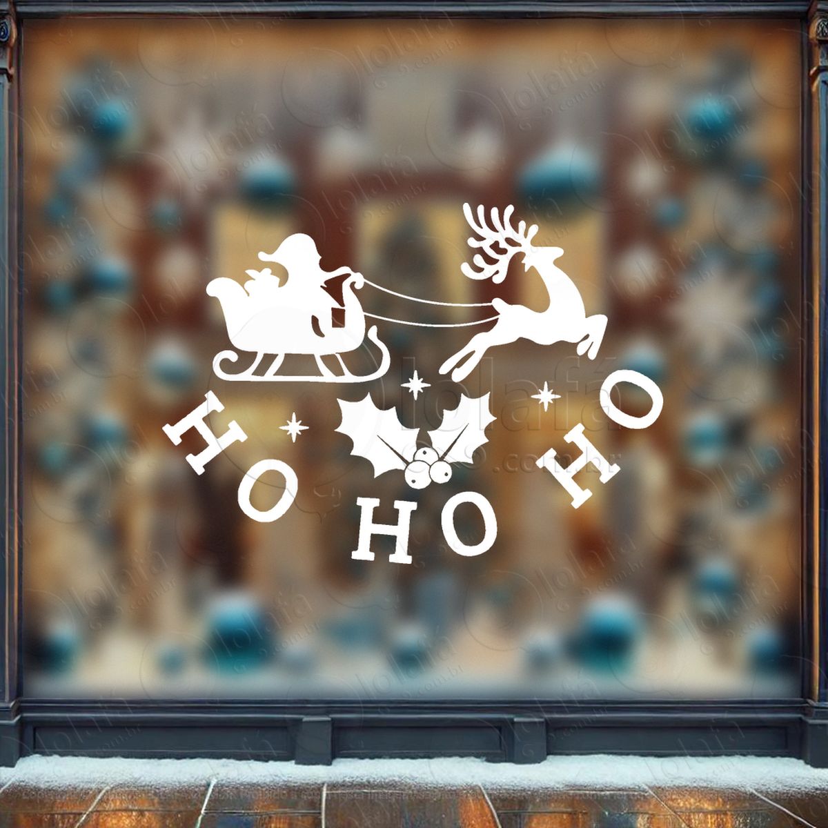 trenó do papai noel frase ho ho ho adesivos de natal mod:494