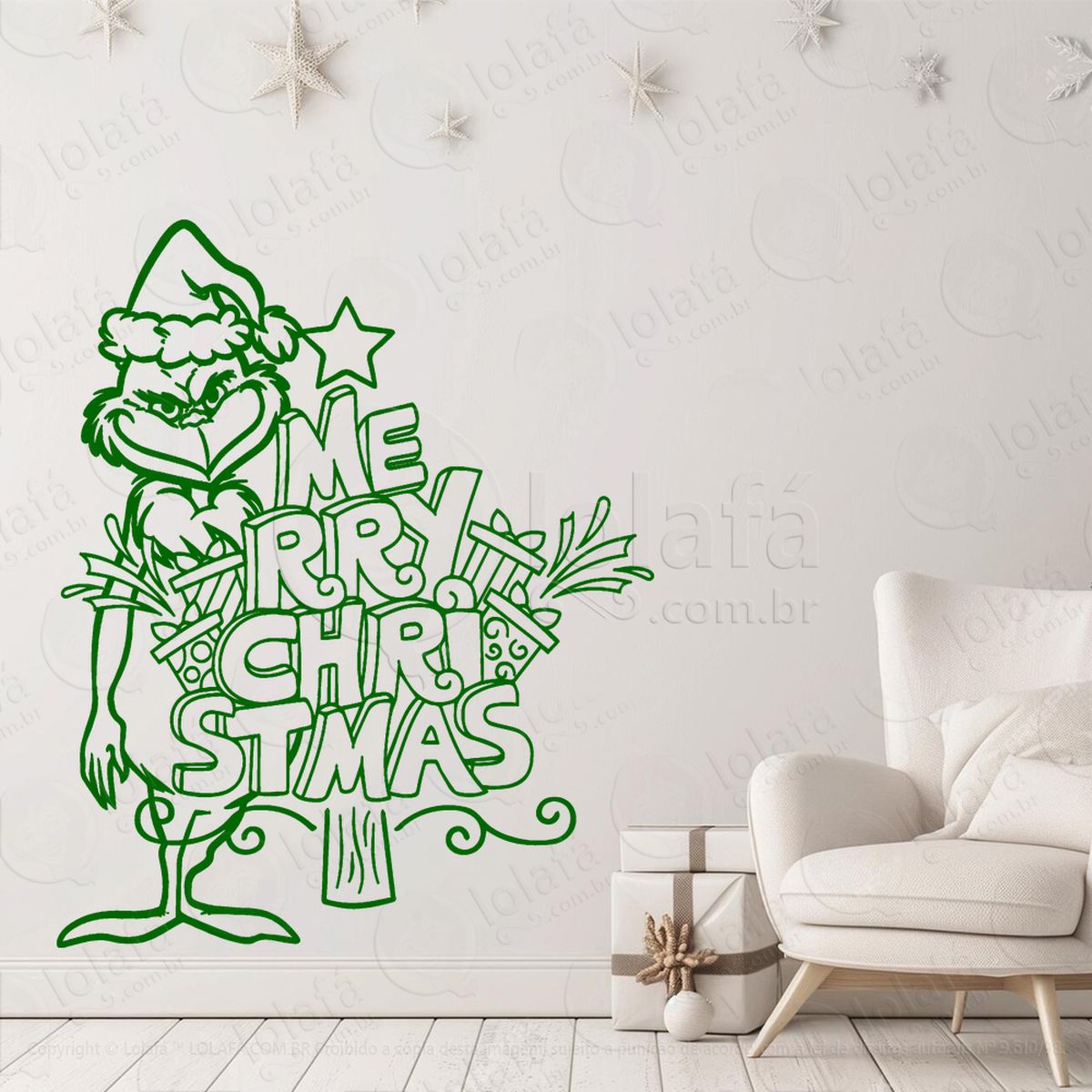 grinch e frase merry christmas adesivos de natal mod:516
