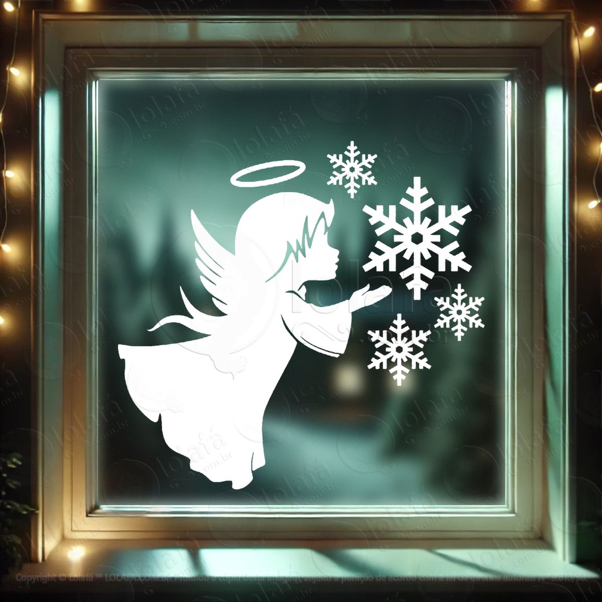 anjo com flocos de neve adesivos de natal mod:638