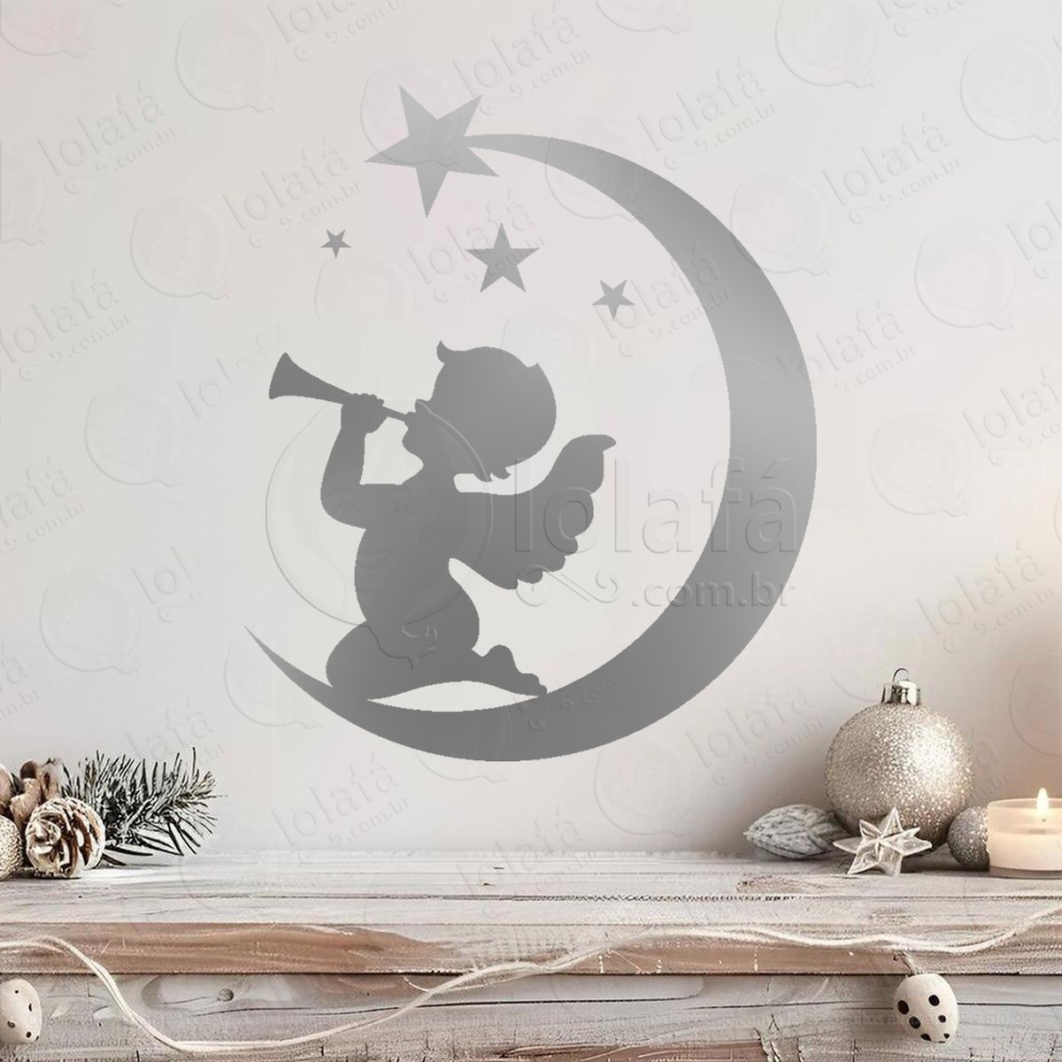 anjo na lua tocando trombeta adesivos de natal mod:641