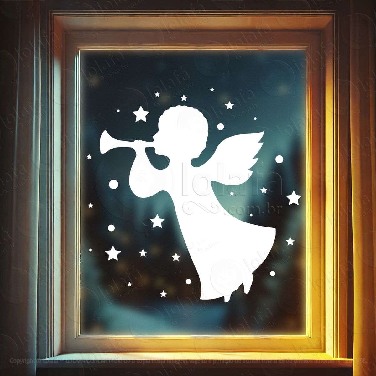 anjo tocando trombeta e estrelas adesivos de natal mod:645