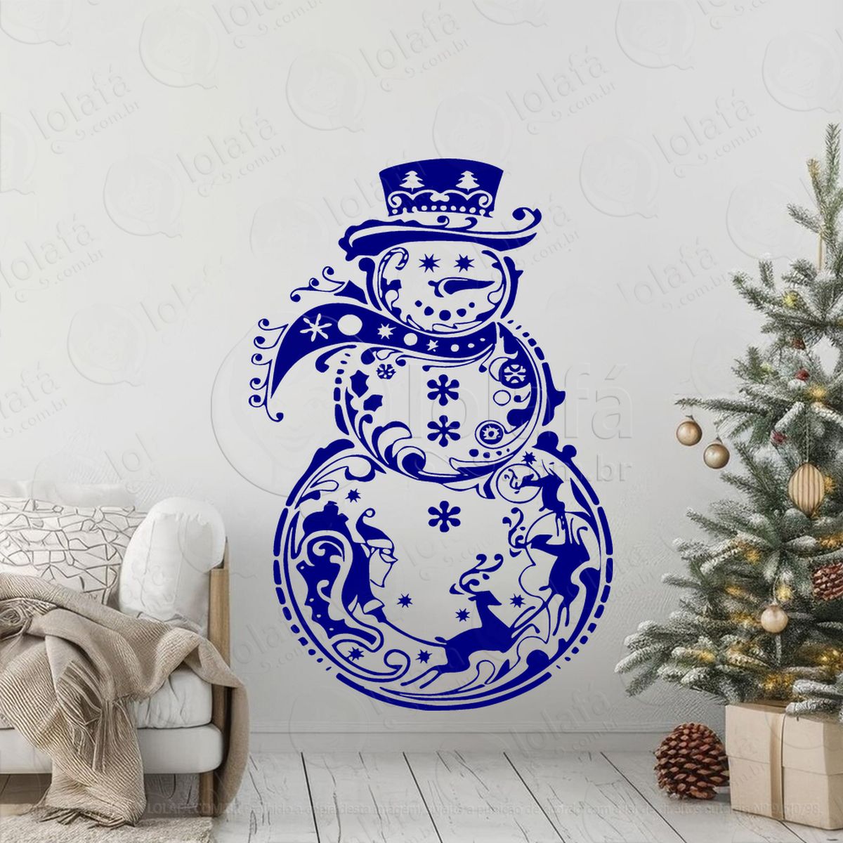 boneco de neve com trenó do noel adesivos de natal mod:656
