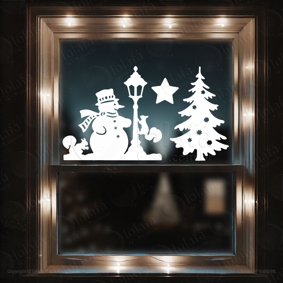 boneco de neve no poste e esquilos adesivos de natal mod:667