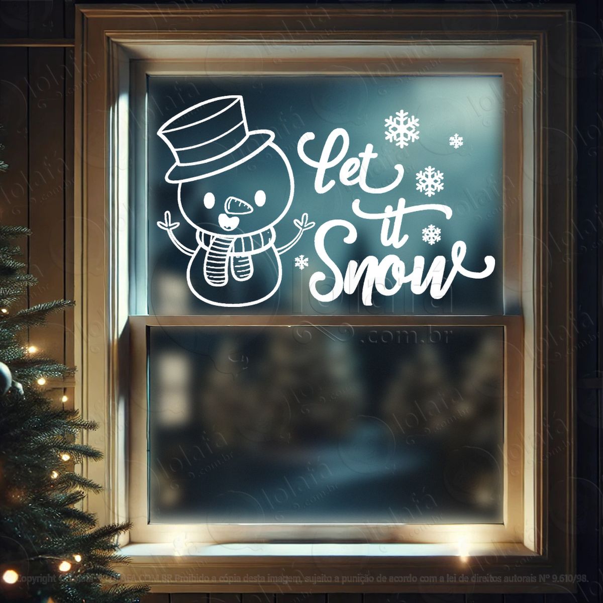 boneco de neve e frase let it snow adesivos de natal mod:671