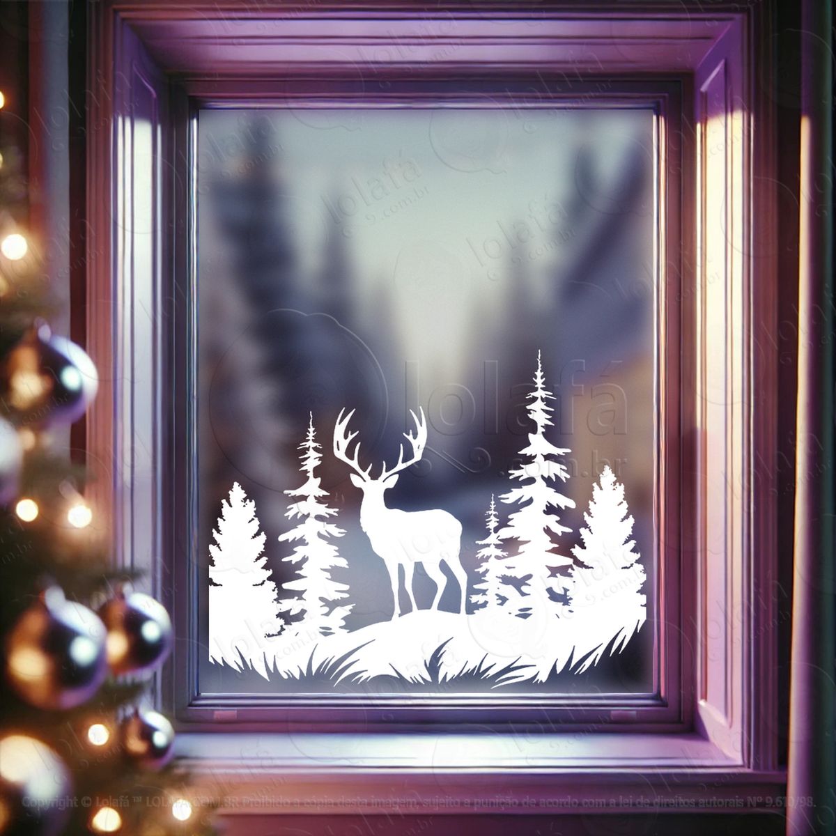 Cenário com Rena na Floresta Adesivos De Natal Mod:685