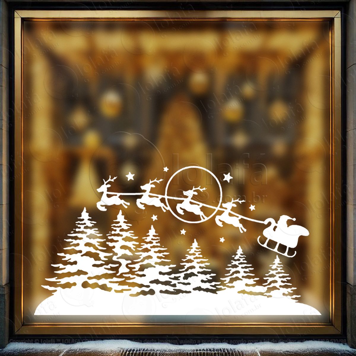 trenó do noel voando na floresta adesivos de natal mod:693