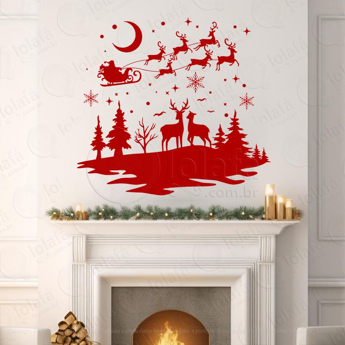 trenó do noel voando na floresta adesivos de natal mod:694