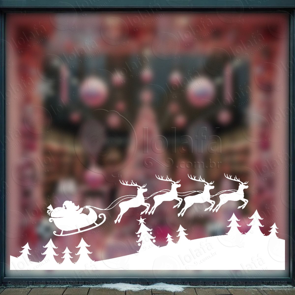 trenó do noel voando na floresta adesivos de natal mod:698