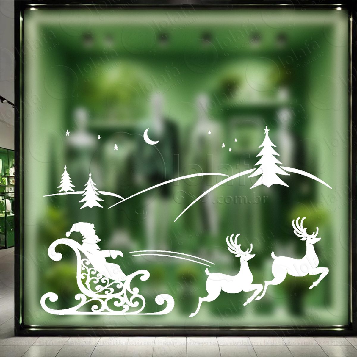 trenó do noel voando na floresta adesivos de natal mod:703