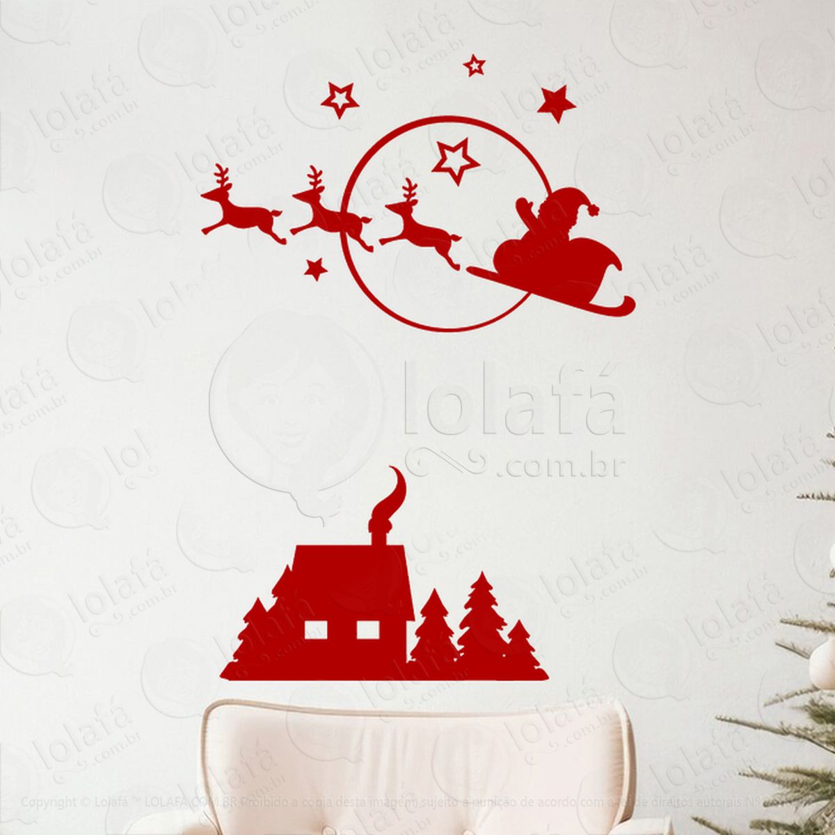 trenó do noel voando sobre a casa adesivos de natal mod:705