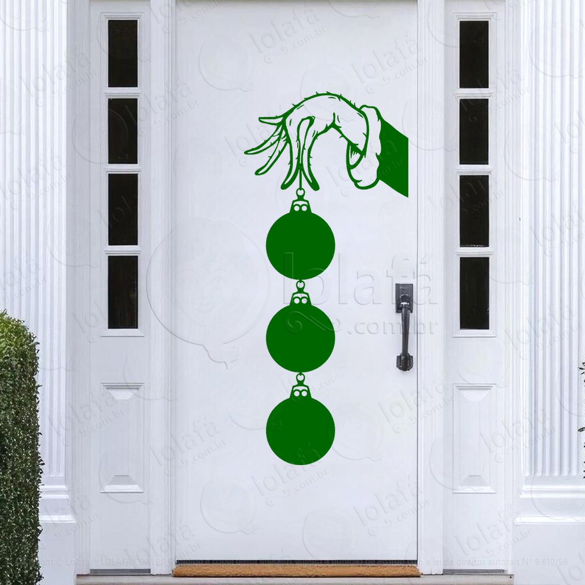 mão do grinch com bolas de natal adesivos de natal mod:709