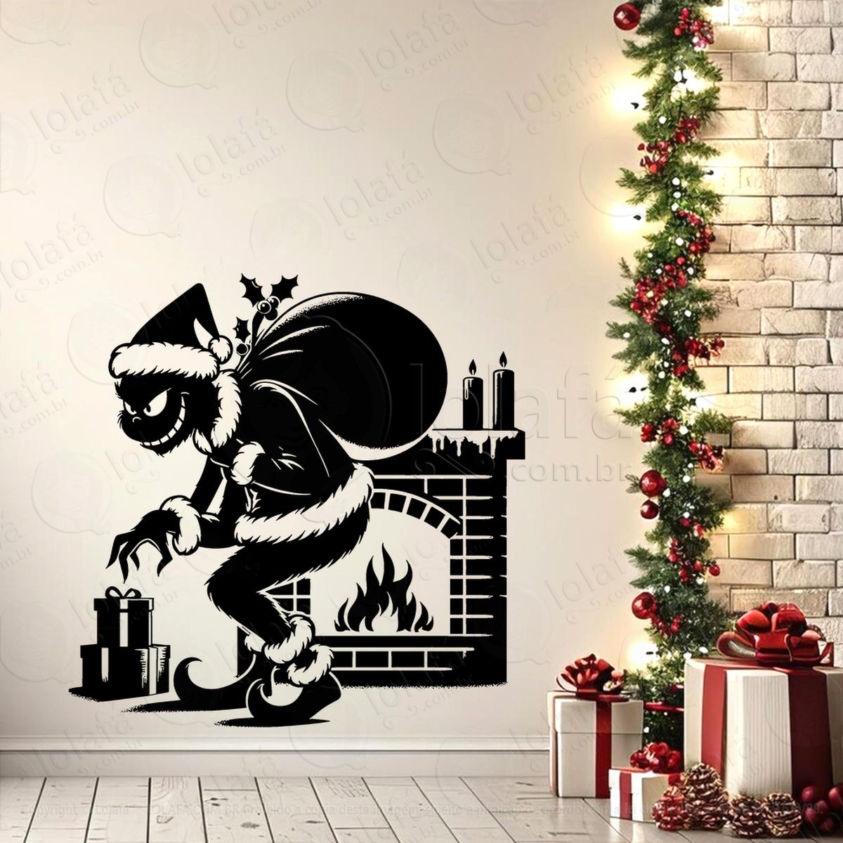 grinch pegando presentes na lareira adesivos de natal mod:713
