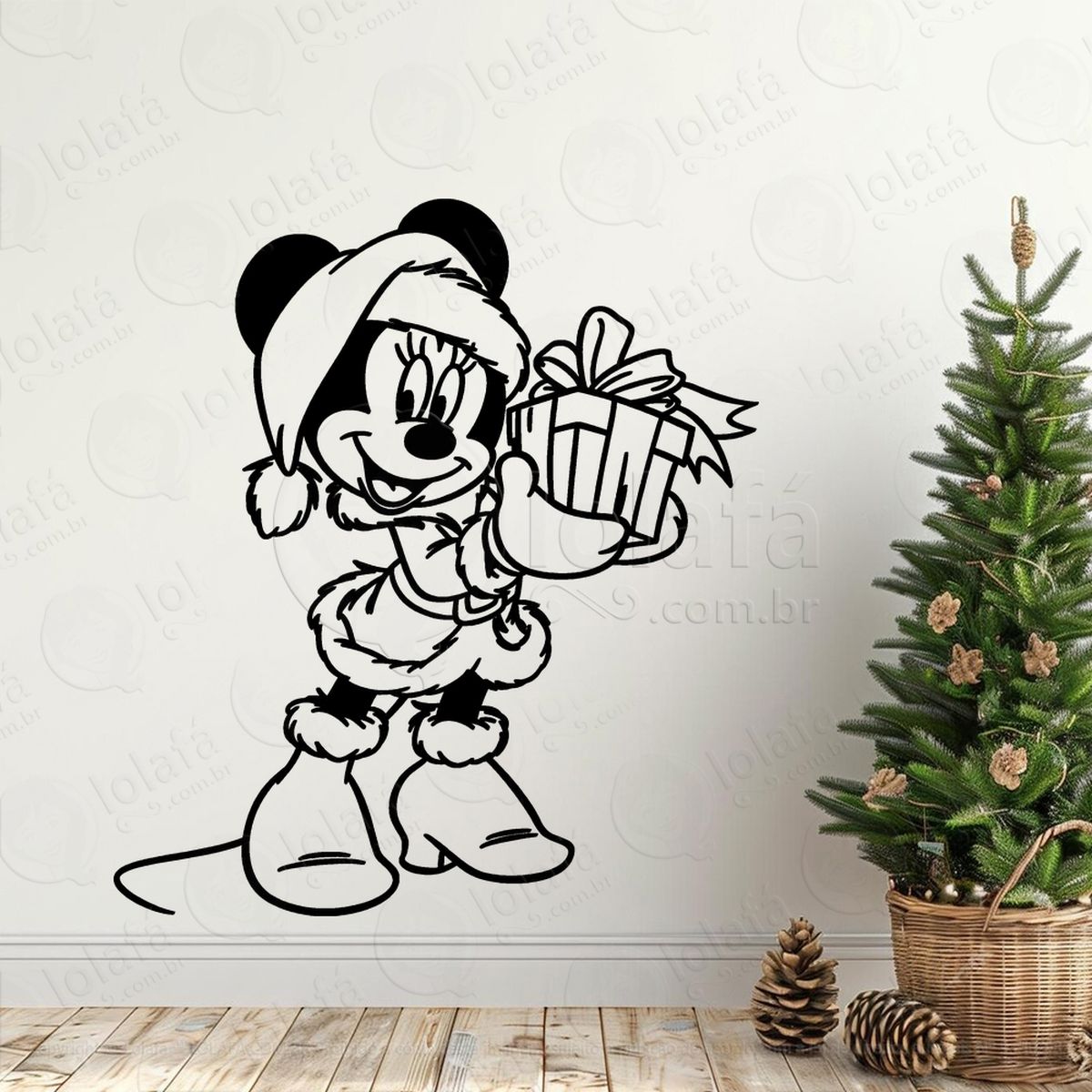 minnie de mamãe noel com presente adesivos de natal mod:724