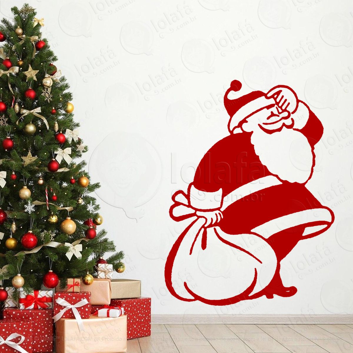 papai noel com sacola de presentes adesivos de natal mod:728