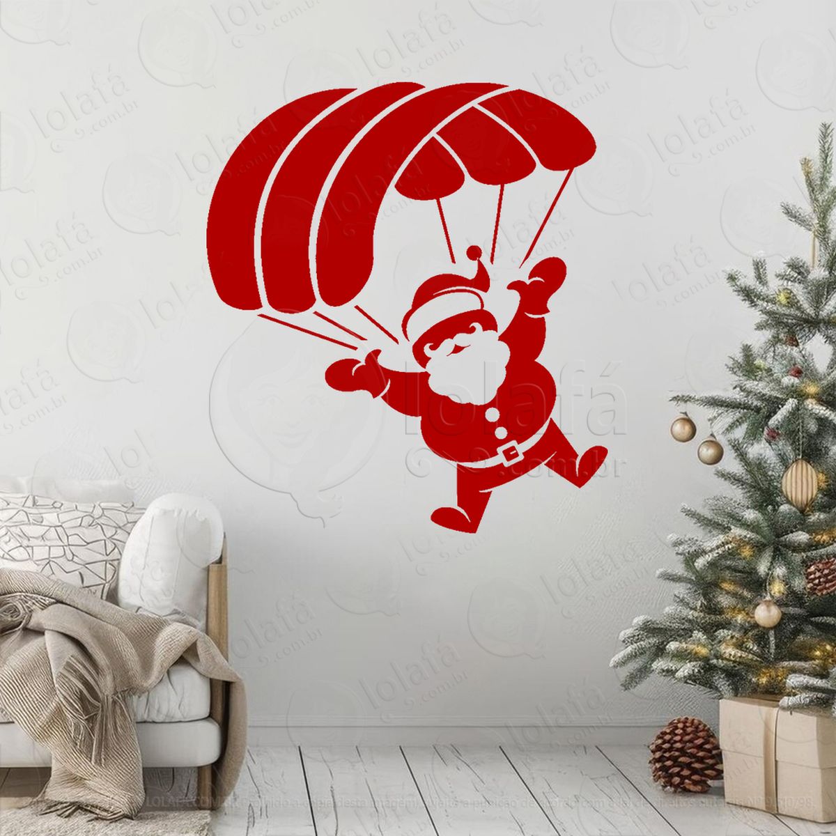 papai noel caindo de paraquedas adesivos de natal mod:740