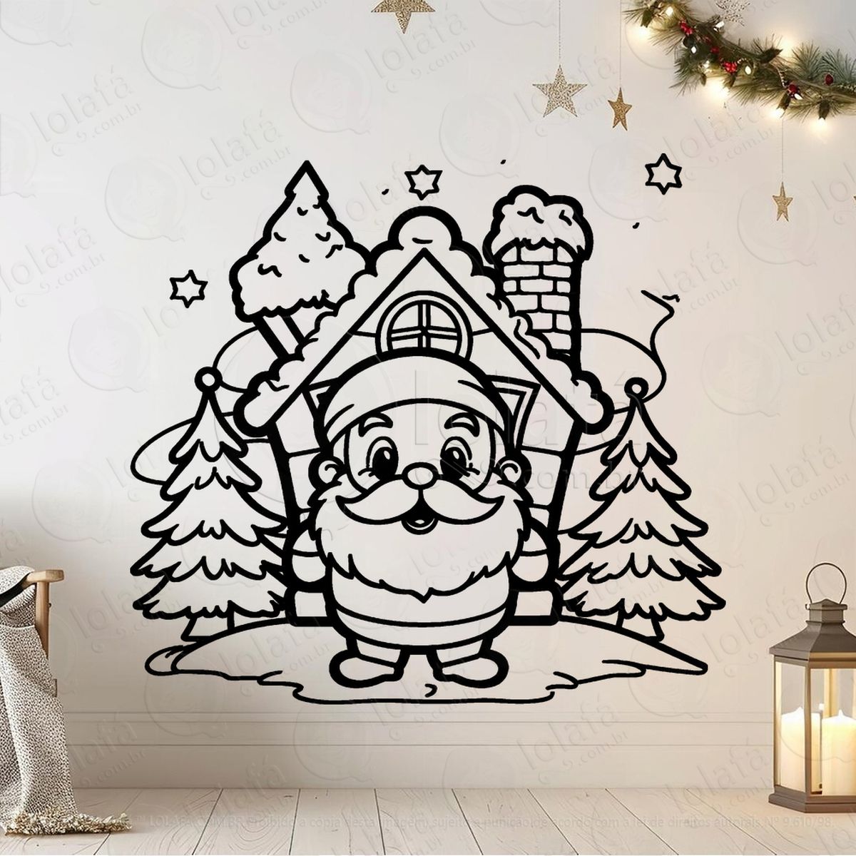 papai noel em sua casa na floresta adesivos de natal mod:741