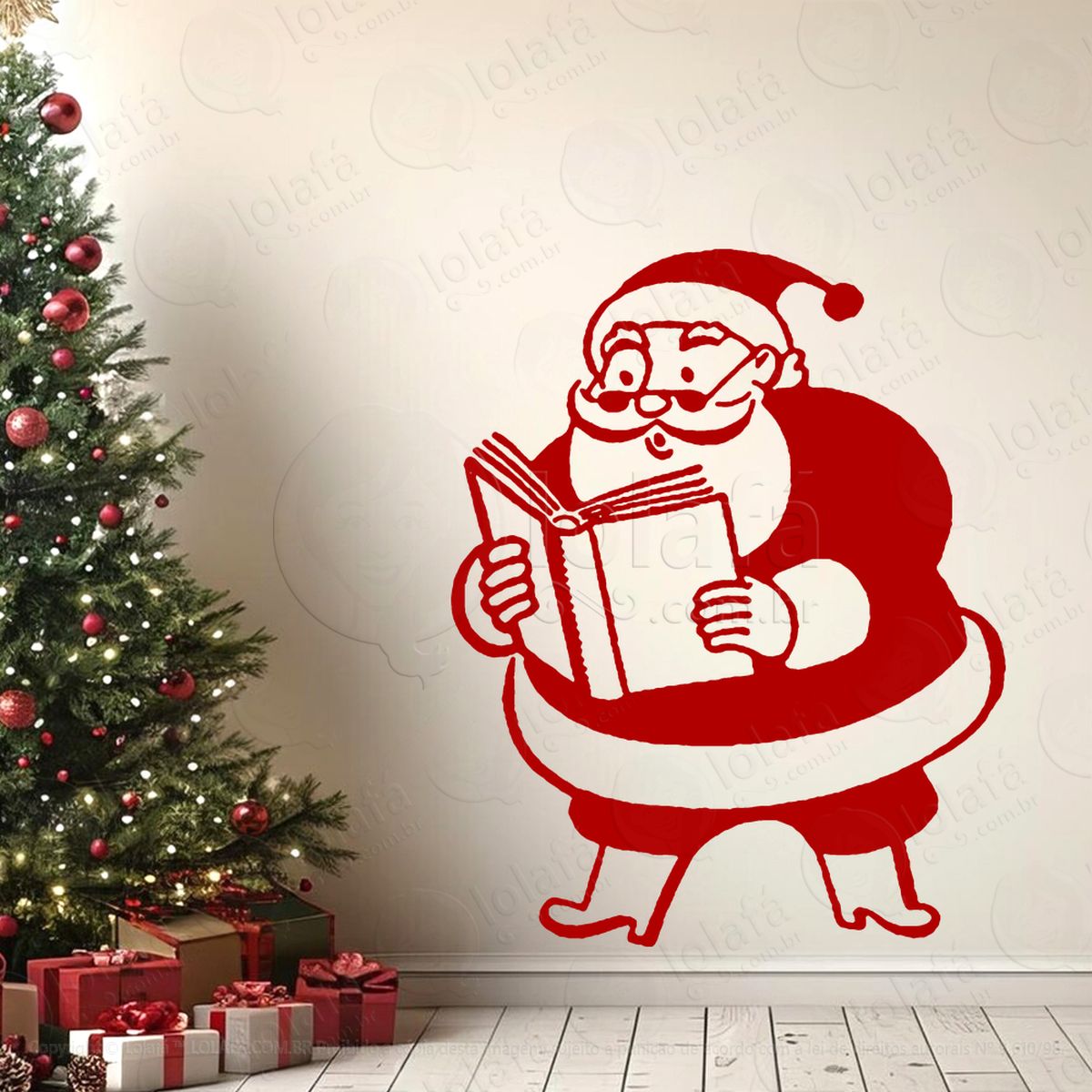 papai noel lendo um livro adesivos de natal mod:746