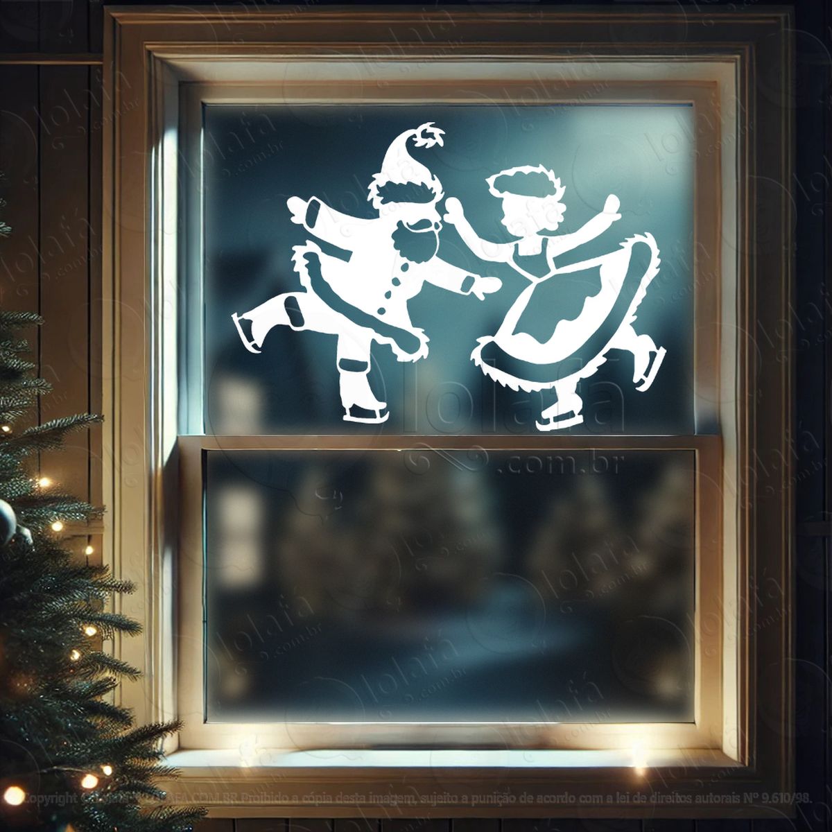 papai noel e mamãe noel patinando adesivos de natal mod:747