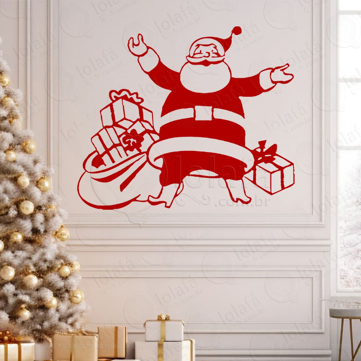 papai noel com sacola de presentes adesivos de natal mod:749