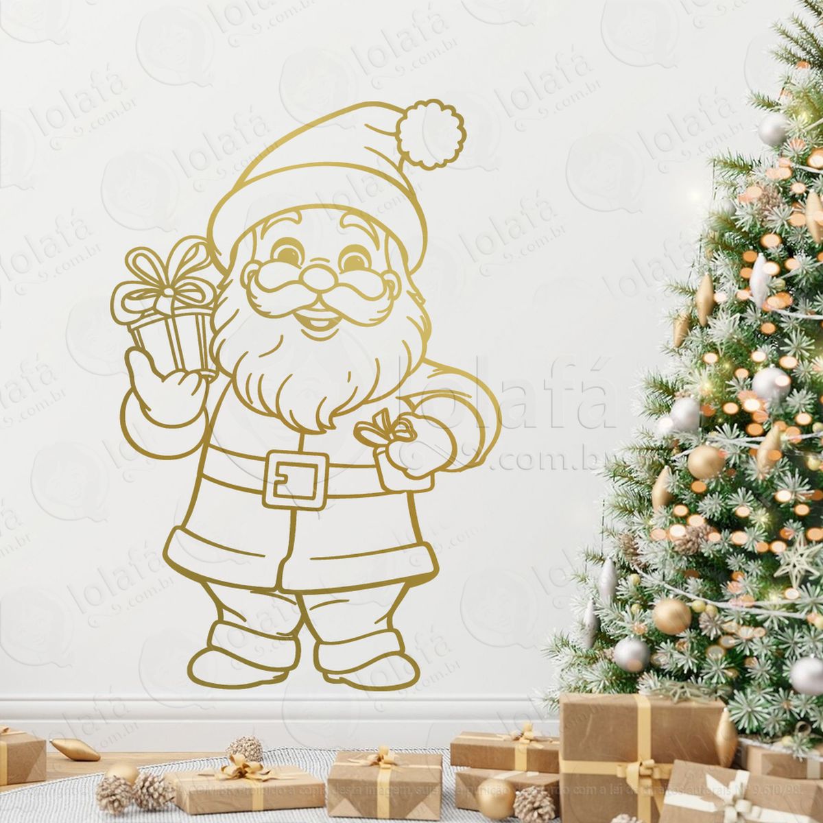 papai noel com presente adesivos de natal mod:751