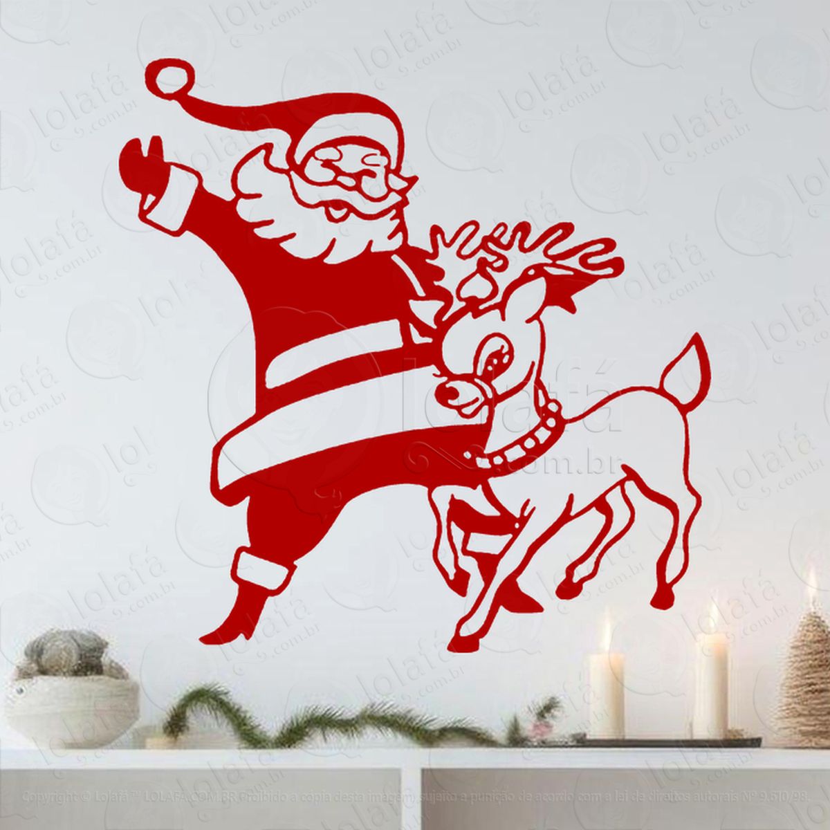 papai noel com rena adesivos de natal mod:756