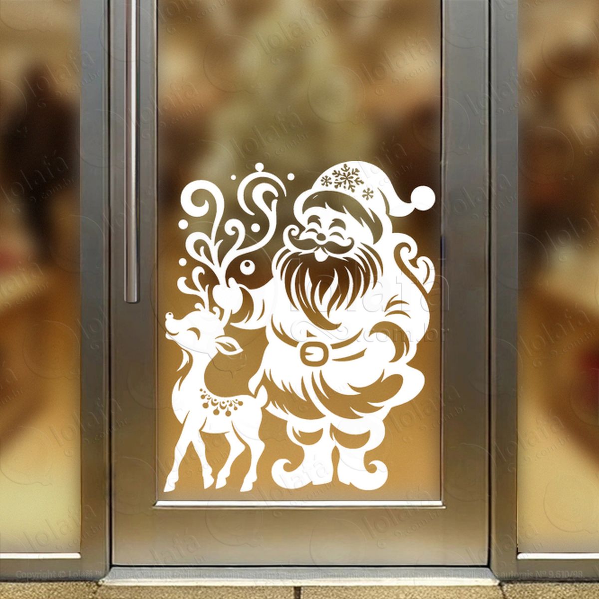 papai noel com rena adesivos de natal mod:757